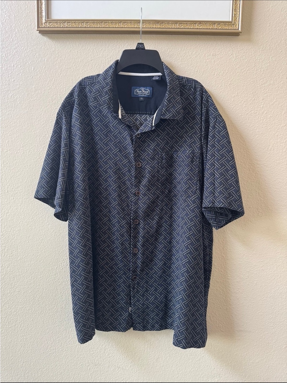 Nat Nast silk cotton blend shirt in navy blue pattern size XL